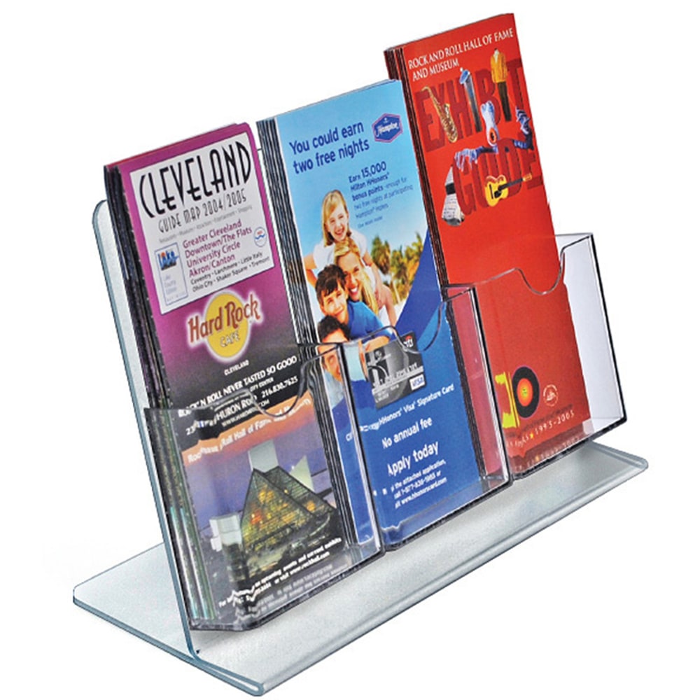 Azar Displays 3-Pocket Acrylic Slant-Back Brochure Holders, 8-1/2inH x 13-1/2inW x 5inD, Clear, Pack Of 2 Holders