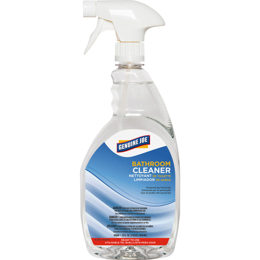 Genuine Joe Peroxide-Powered Bathroom Cleaner - Ready-To-Use - 32 fl oz (1 quart) - 6 / Carton - Clear