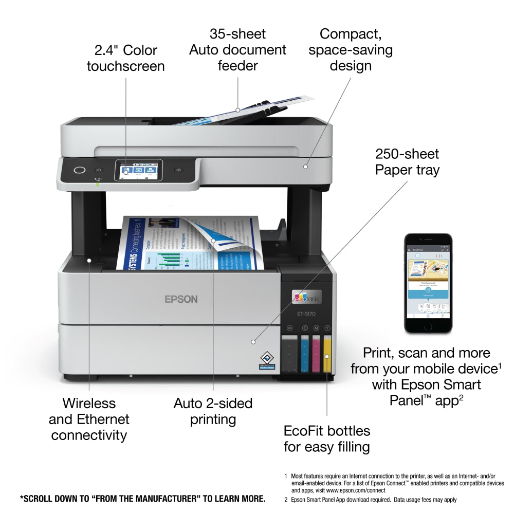 Epson EcoTank Pro ET-5170 C11CJ88201 InkJet All-In-One SuperTank Color Printer