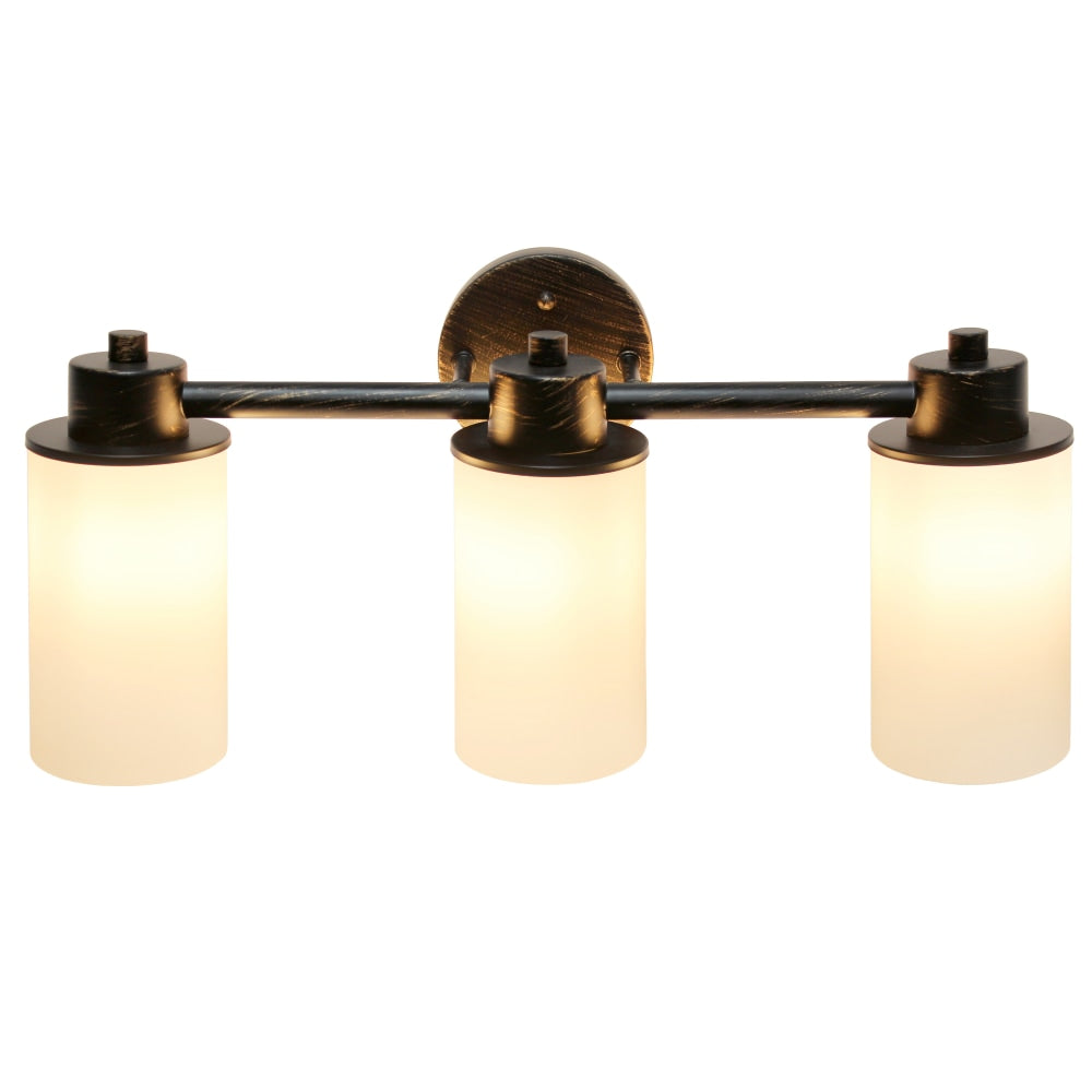 Lalia Home Essentix 3-Light Wall Mounted Vanity Light Fixture, 6-1/2inW, Opaque White/Oil Rubbed Bronze