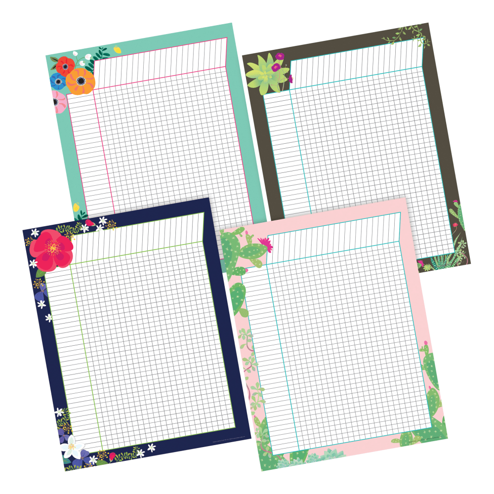 Barker Creek Incentive Charts, 22in x 17in, Petals & Prickles, Set Of 4 Charts