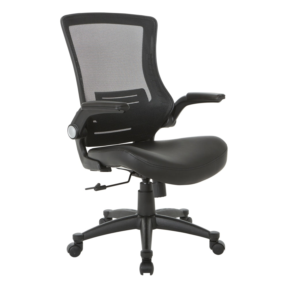 Office Star Work Smart Faux Leather Screen-Back Manager Chair, Flip Arms, Black