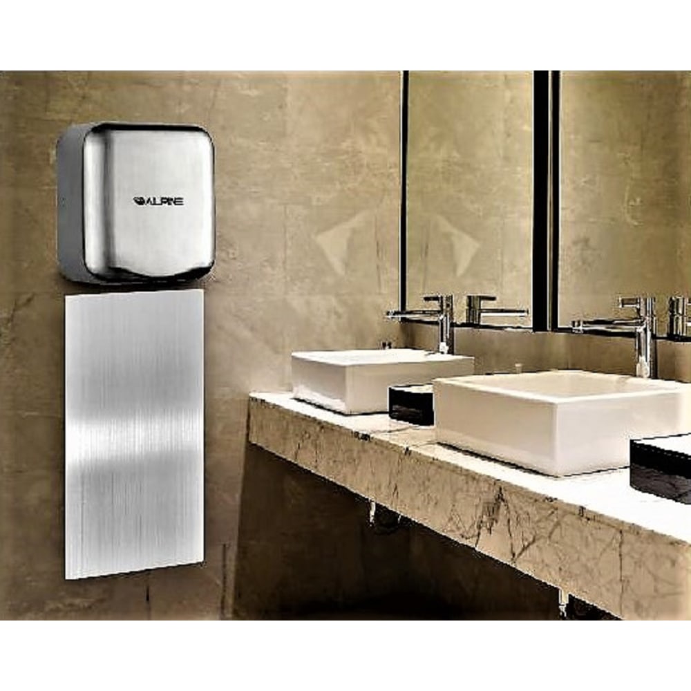 Alpine Industries Hemlock Commercial Automatic High-Speed Electric Hand Dryer With Wall Guard, Brushed Silver