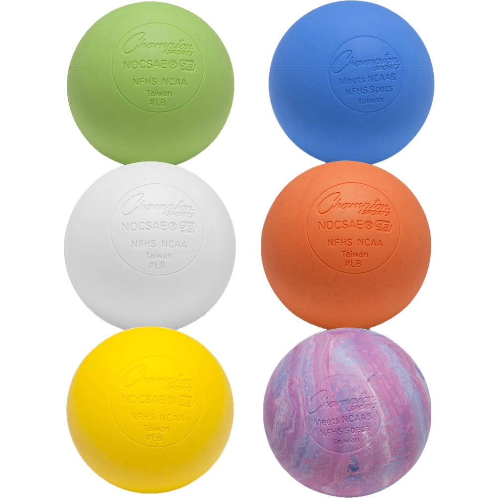 Champion Sports Official Lacrosse Ball Set, 2-1/2in, Assorted Colors, Set Of 6 Balls