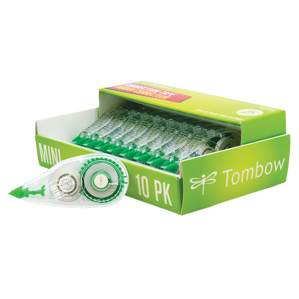 Tombow Mono Correction Tape, Mini, 1/6in x 315in, 60% Recycled, White, Pack Of 10