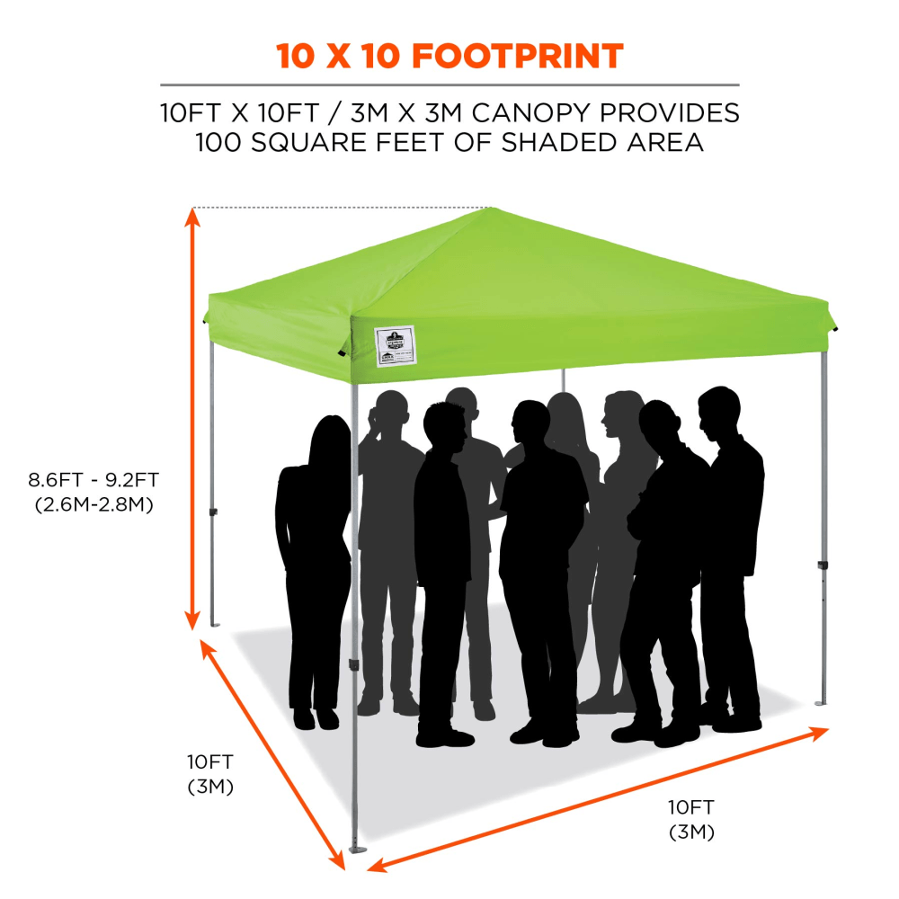 Ergodyne SHAX 6010 Lightweight Pop-Up Tent Canopy, 14ftH x 10ftW x 10-d, Lime