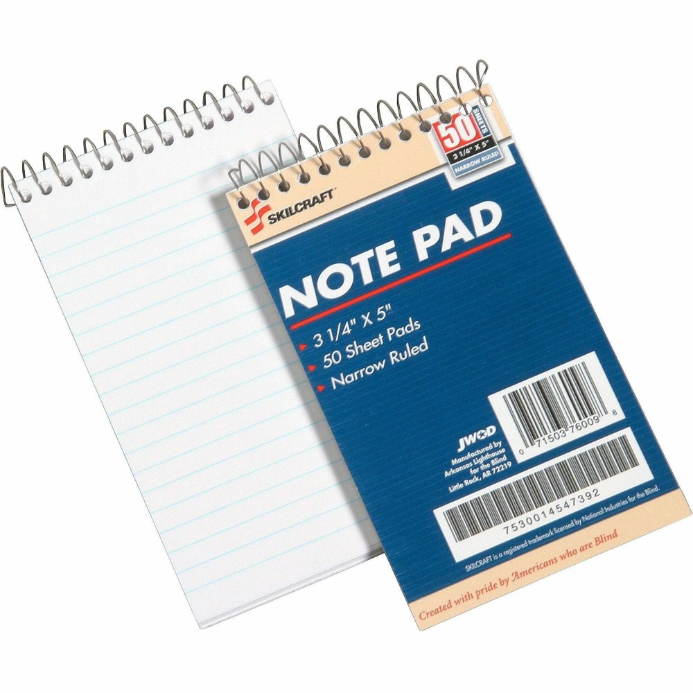 SKILCRAFT Mini Memo Pads, 3 1/4in x 5 1/2in, White, Pack Of 12 (AbilityOne 7530-01-454-7392)