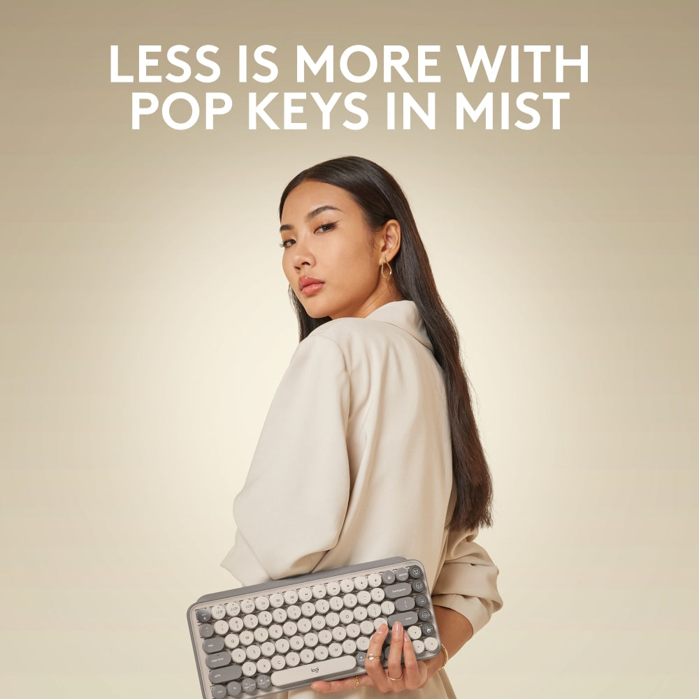 Logitech Pop Keys - Mist - Wireless Connectivity - Bluetooth - 8 Emoji, Menu Hot Key(s) - ChromeOS - Notebook, Tablet, Mobile Phone - PC, Mac - Mechanical Keyswitch - AAA Battery Size Supported - Mist