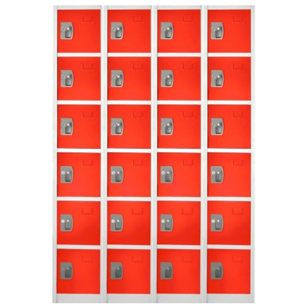 Alpine 6-Tier Steel Lockers, 72inH x 12inW x 12inD, Red, Pack Of 4 Lockers