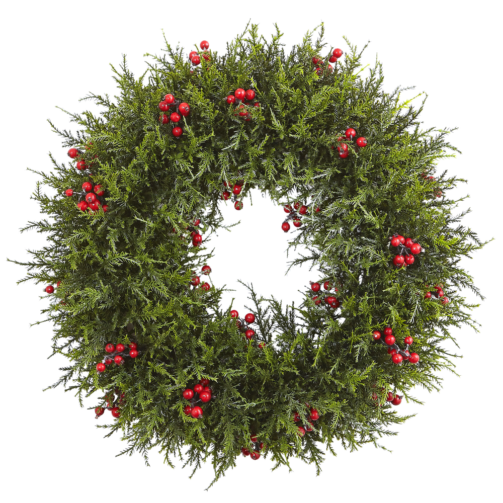 Nearly Natural Cedar Berry Wreath, 20in x 4in, Green