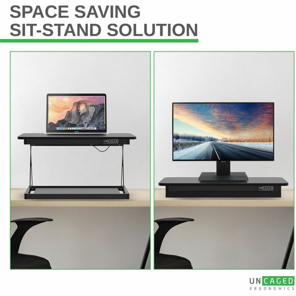 CHANGEdesk Mini black adjustable height standing desk converter for laptops and single monitors - small compact thin desk sit stand up desktop desk riser conversion