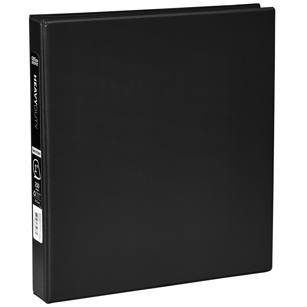 Office Depot Brand Heavy-Duty 3-Ring Binder, 1in D-Rings, Black