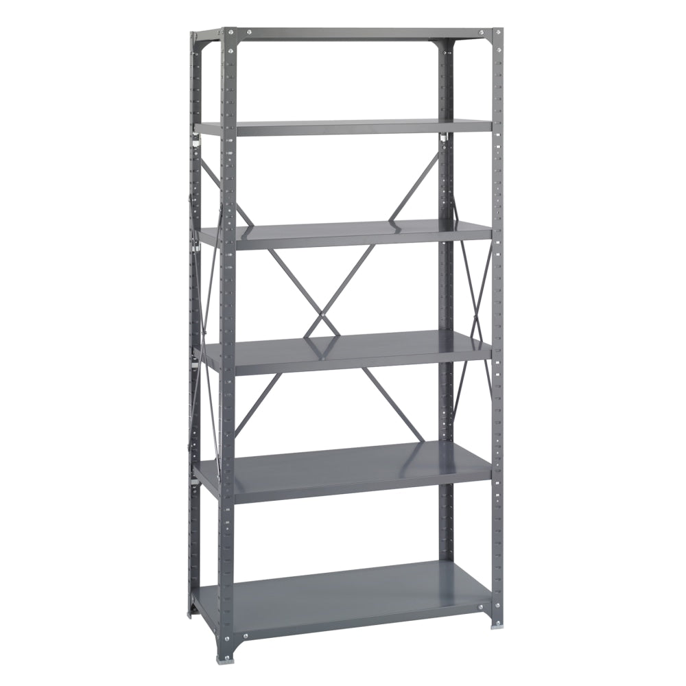 Safco Commercial Steel Shelf Pack, 75inH x 36inW x 18inD, 6 Shelves, Gray