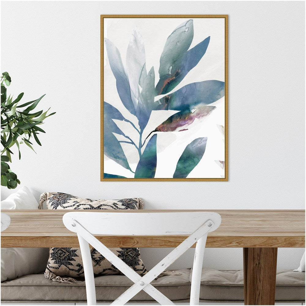 Amanti Art Indigo Sprig I by Isabelle Z Framed Canvas Wall Art Print, 18in x 24in, Gold