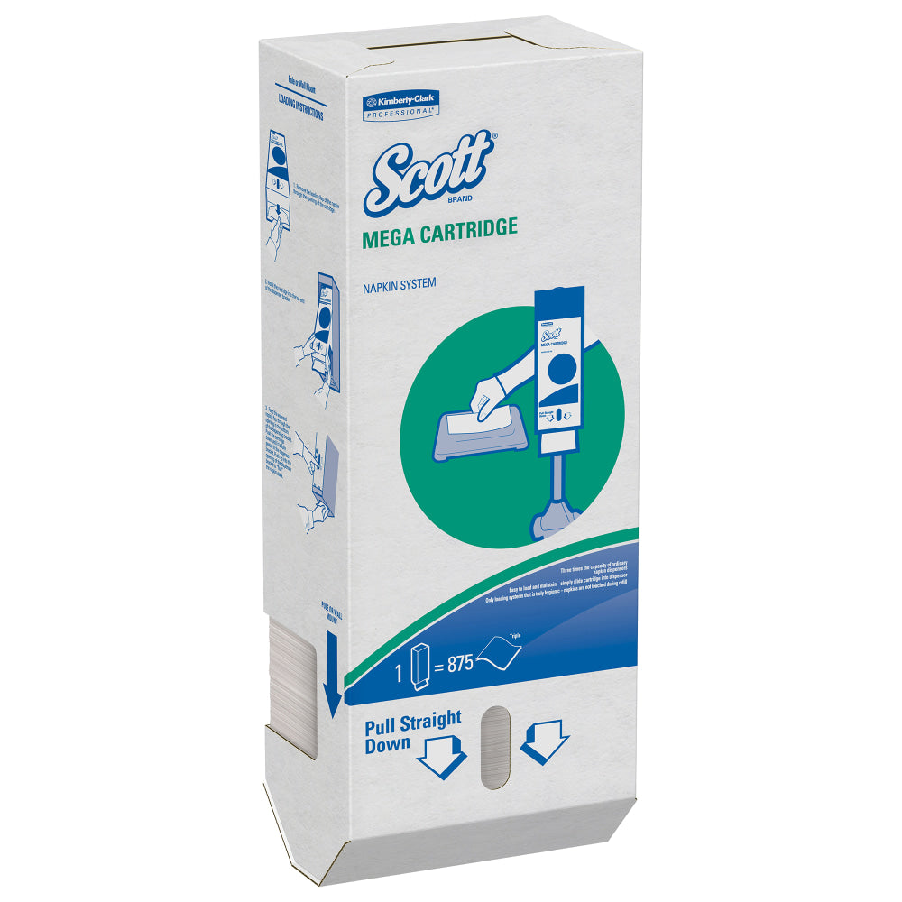 Scott Mega Cartridge 1-Ply Beverage Napkins, 6 1/2in x 8 7/16in, White, 875 Napkins Per Box, Case Of 6 Boxes