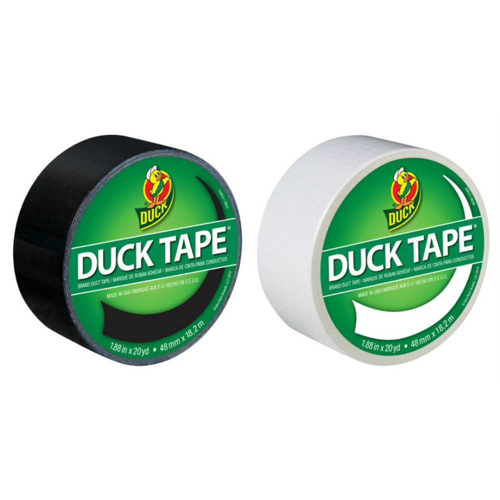 Duck Brand Color Duct Tape Rolls, 1-15/16in x 40 Yd, Black/White, Pack Of 2 Rolls