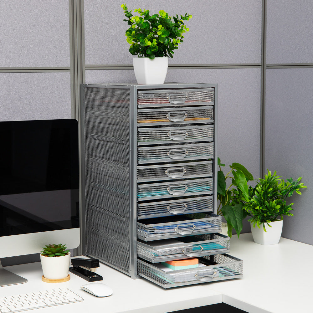 Mind Reader File Storage Drawers Multi-Purpose Desk Organizer, 21-1/4inH x 14inW x 10-3/4inD, Silver