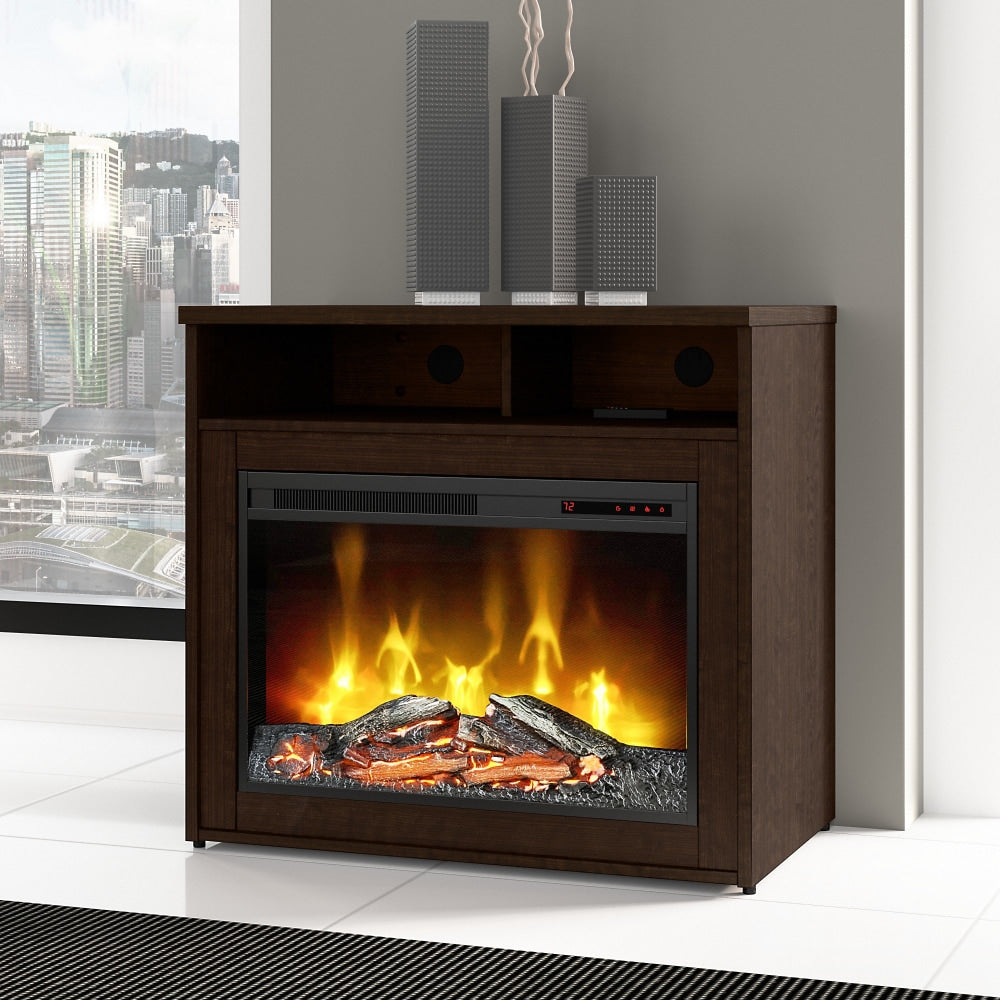 Bush Business Furniture Series C 32inW Electric Fireplace With Shelf, Mocha Cherry, Standard Delivery