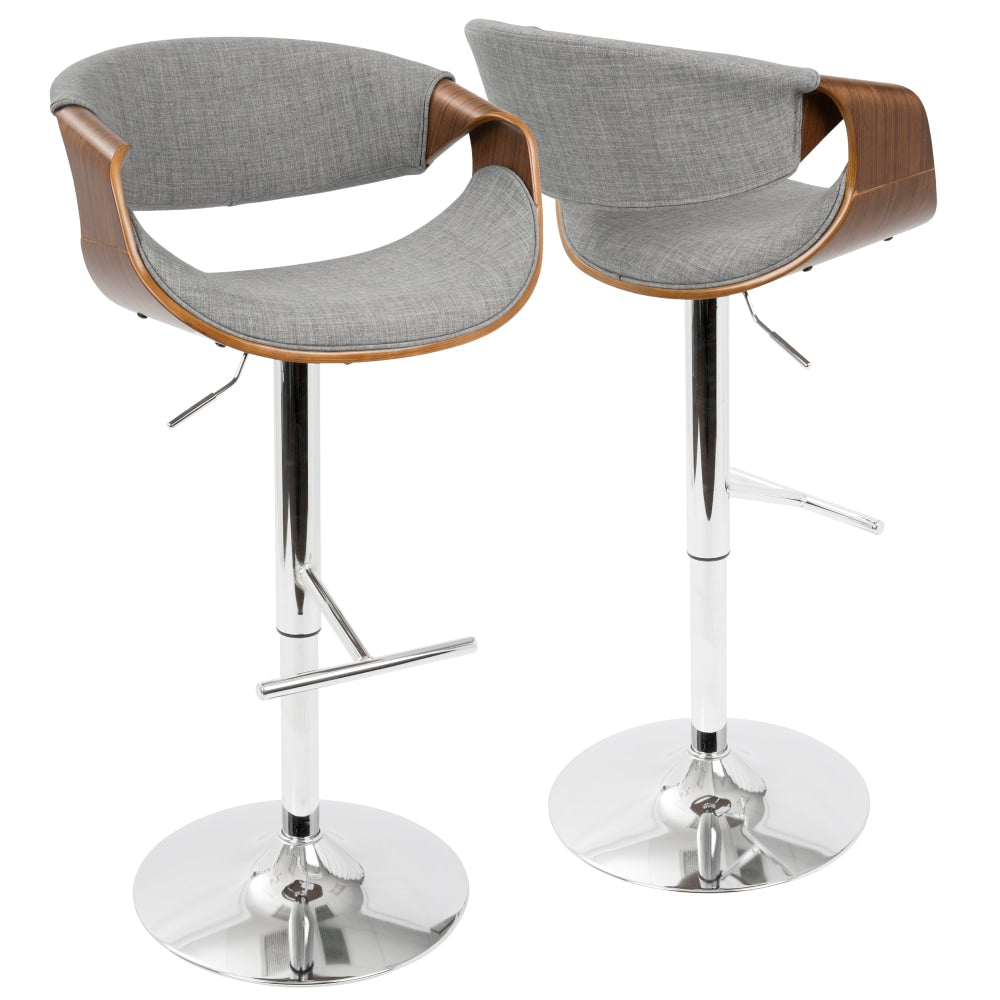 LumiSource Curvo Bar Stool, Light Gray Seat/Chrome/Walnut Wood Frame