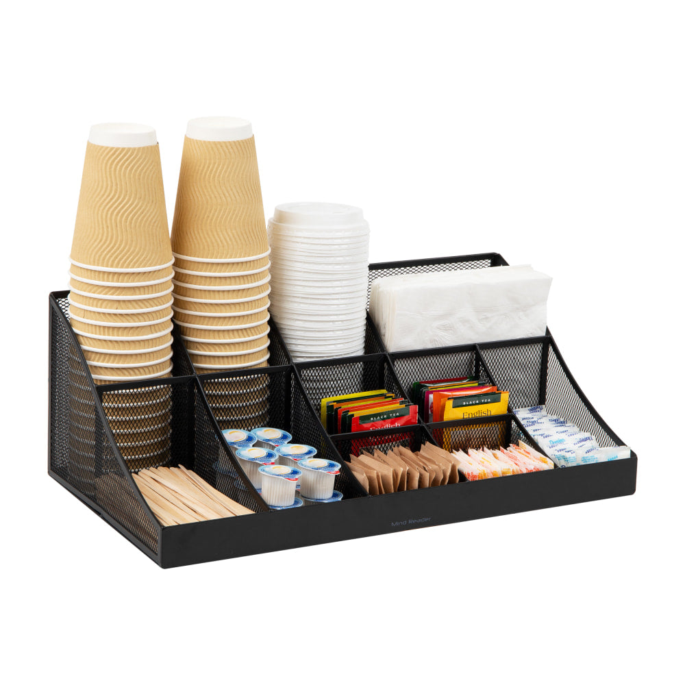 Mind Reader Network Collection 11-Compartment Coffee Cup and Condiment Organizer, 6-53/8inH x 9-1/2inW x 17-63/8inD, Black