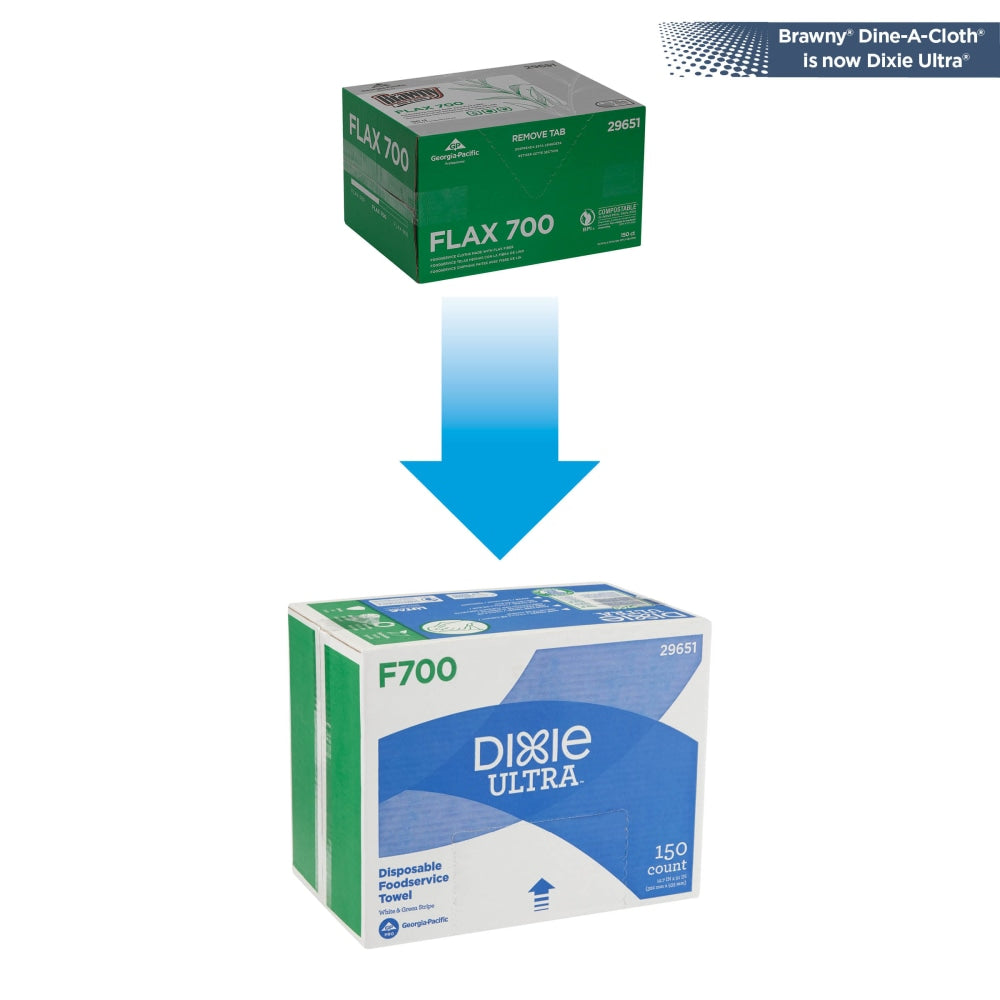 Brawny Dixie Ultra F700 Disposable Foodservice Towels By Gp Pro, White & Green Stripe, 150 Towels Per Box