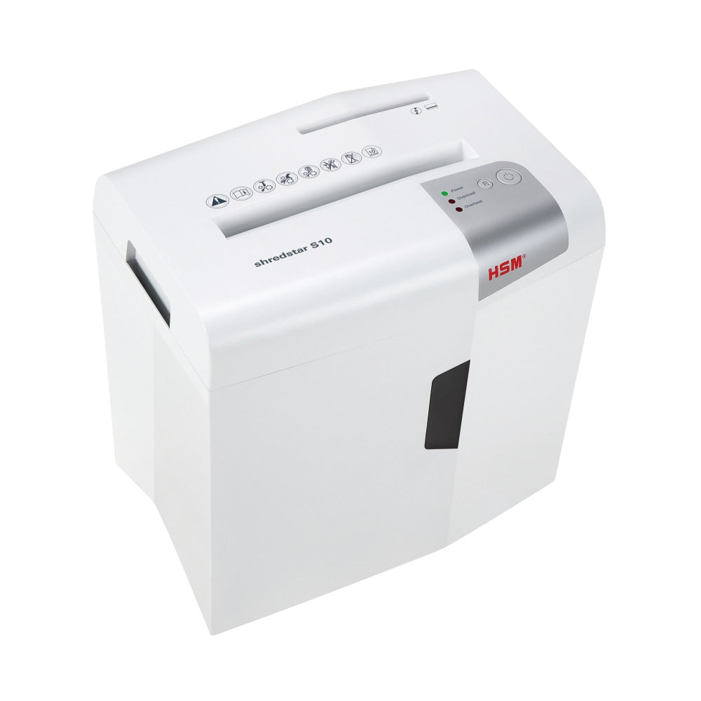 HSM shredstar S10 Strip Cut Shredder - Strip Cut - 10 Per Pass - for shredding CD, DVD, Paper - P-2 - 4.80 gal Wastebin Capacity - White