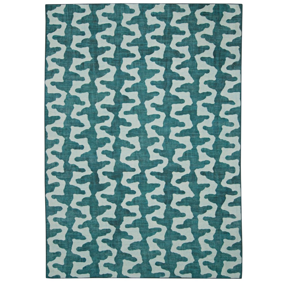 Linon Washable Outdoor Area Rug, Scobey, 5ft x 7ft, Aqua/Green