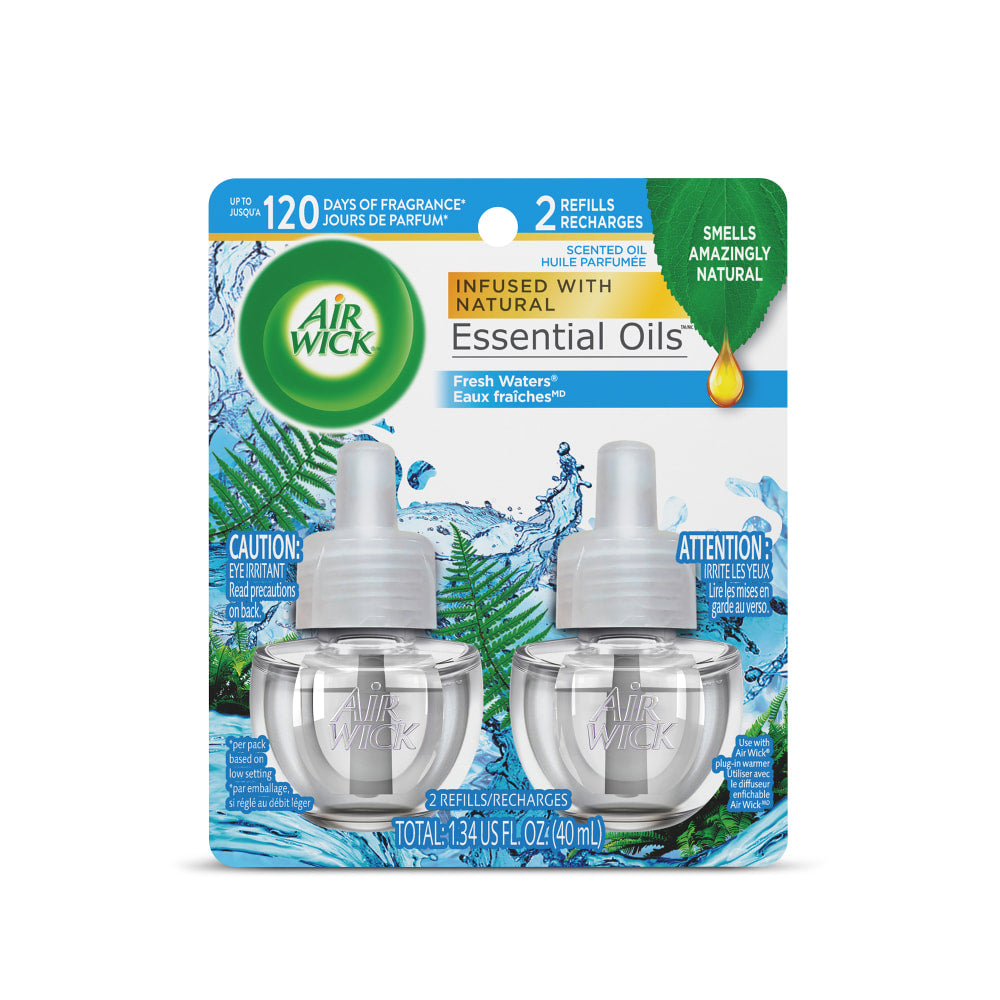 Air Wick Essential Oils Scented Oil Warmer Refill, 0.67 Oz, Fresh Waters, Pack Of 2