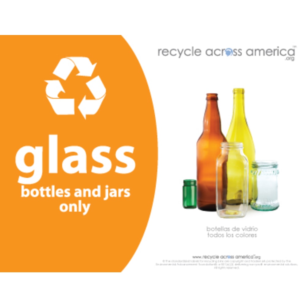 Recycle Across America Glass Standardized Recycling Label, GLASS-8511, 8 1/2in x 11in, Orange