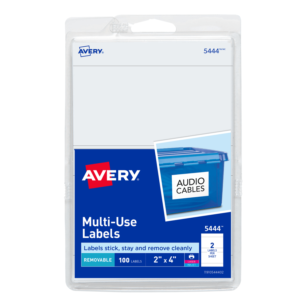 Avery Removable Labels, 5444, Rectangle, 2in x 4in, White, Pack Of 100