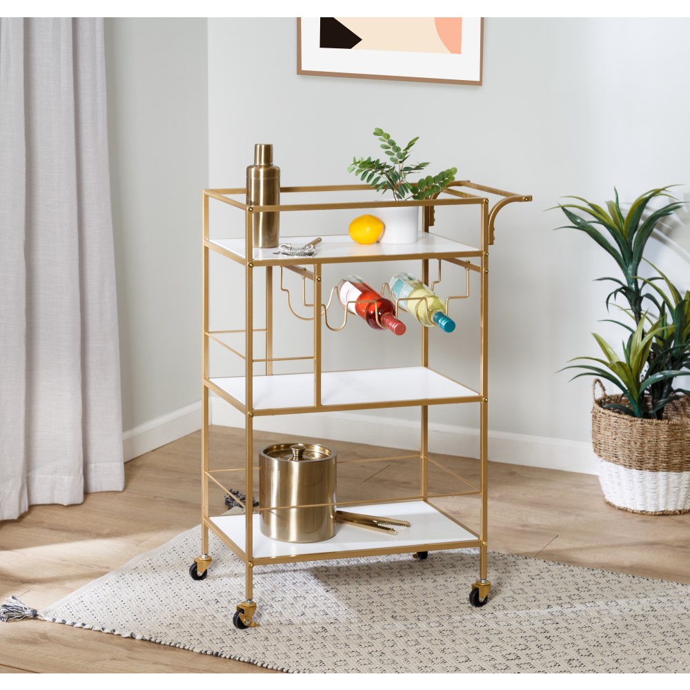 Honey Can Do 3-Tier 13in Rolling Bar Cart, Gold