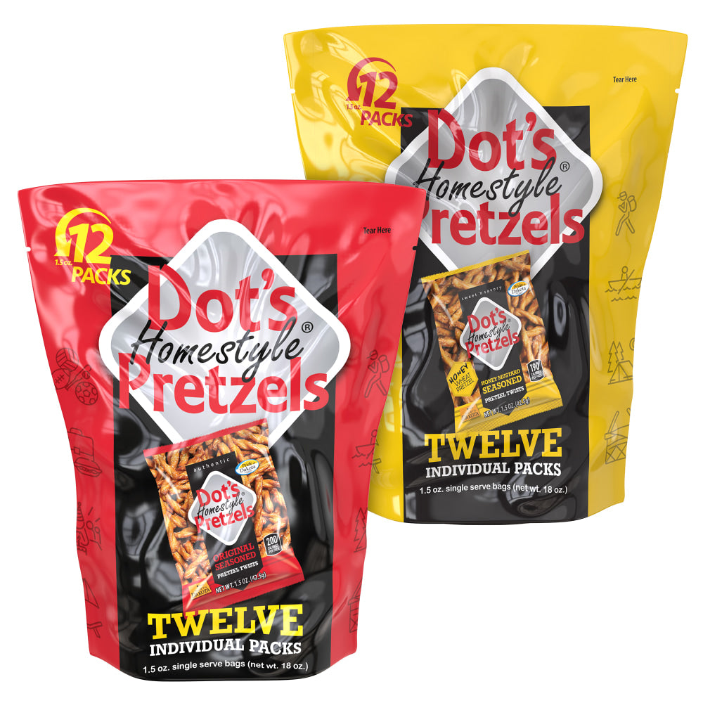 Dot's Original/Honey Mustard Pretzels, 1.5 Oz, 12 Per Pack, Box Of 2