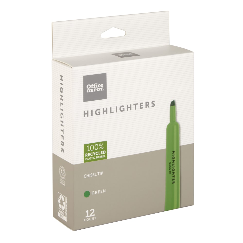 Office Depot Brand Chisel-Tip Highlighter, 100% Recycled Plastic Barrel, Green, Pack Of 12