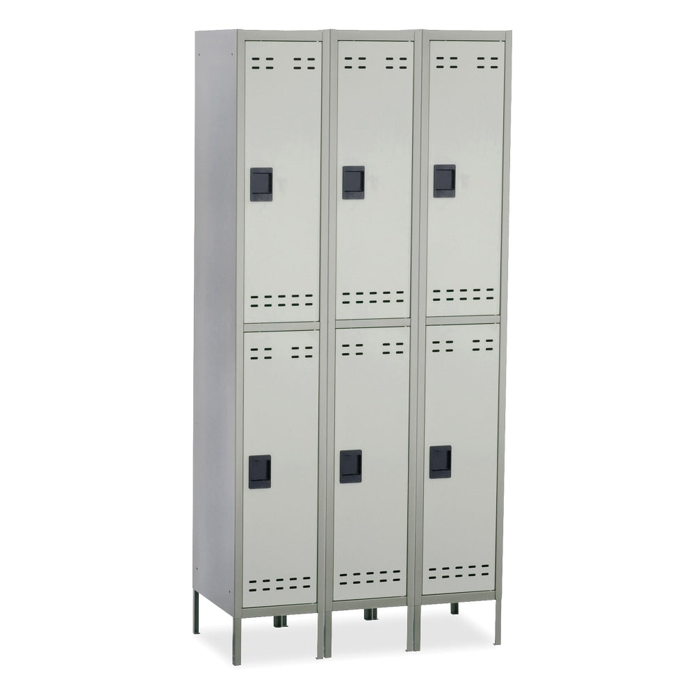 Safco Double-Tier Two-Tone 3-Column Locker With Legs, 78inH x 36inW x 18inD, Gray