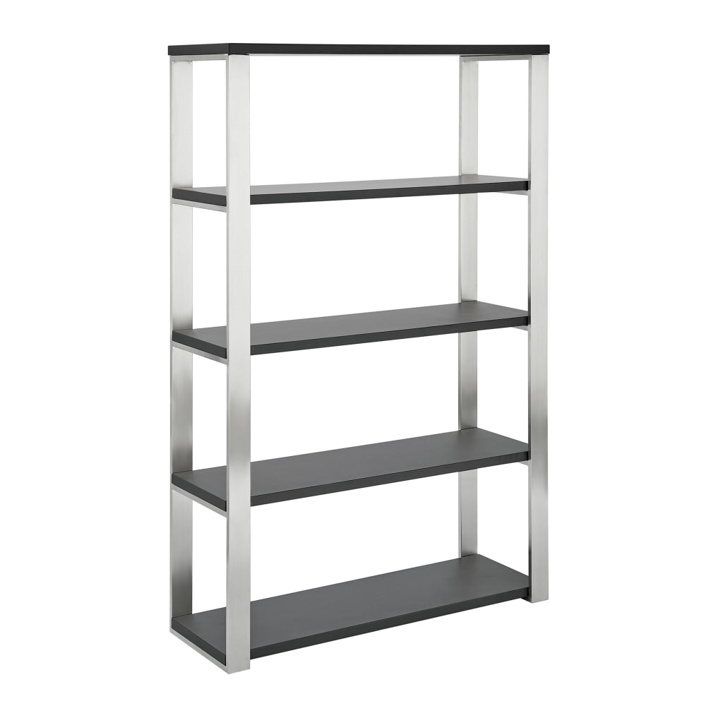 Eurostyle Dillon 61inH 5-Shelf Bookcase, Brushed Steel/Matte Anthracite