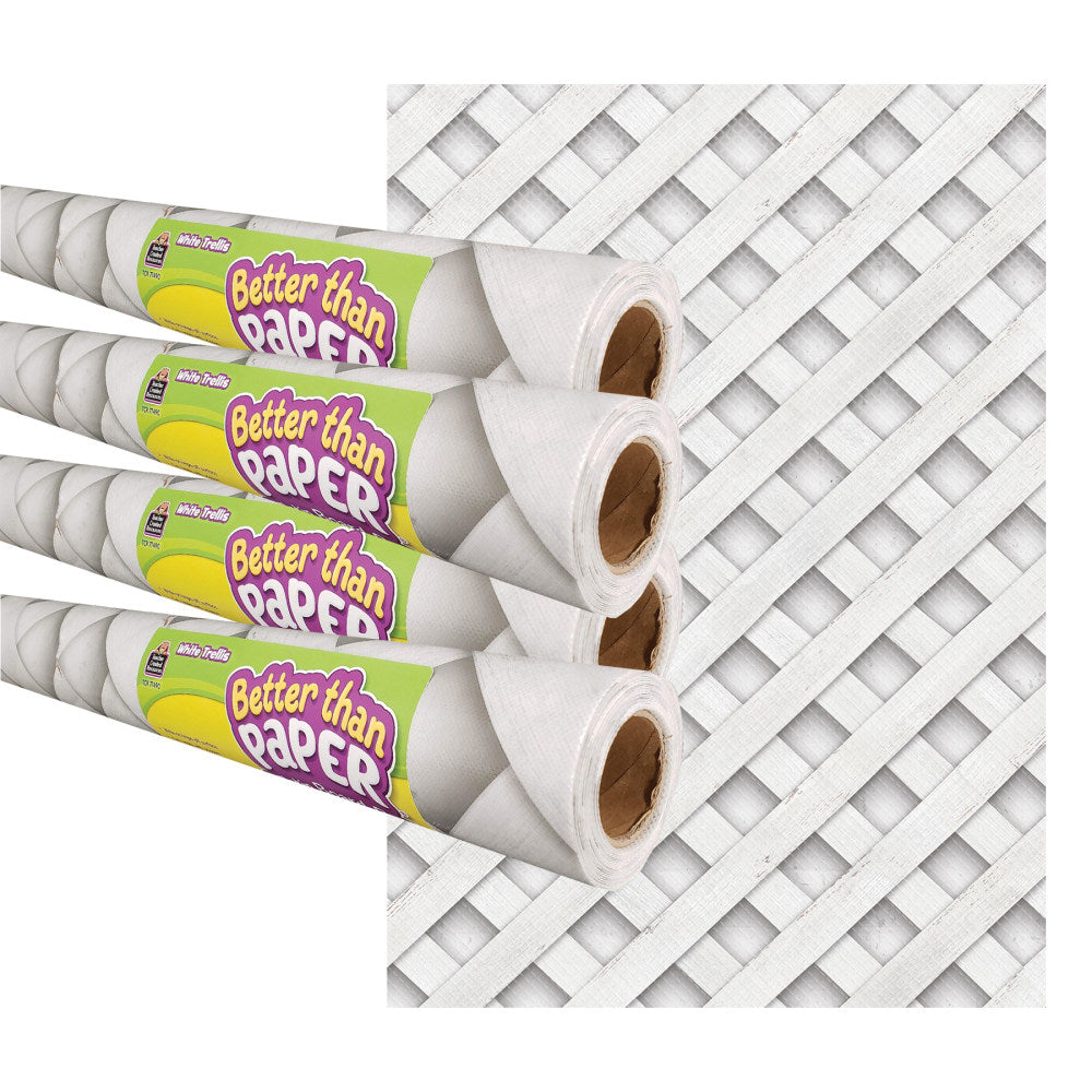 Teacher Created Resources Better Than Paper Bulletin Board Paper Rolls, 4ft x 12ft, White Trellis, Pack Of 4 Rolls