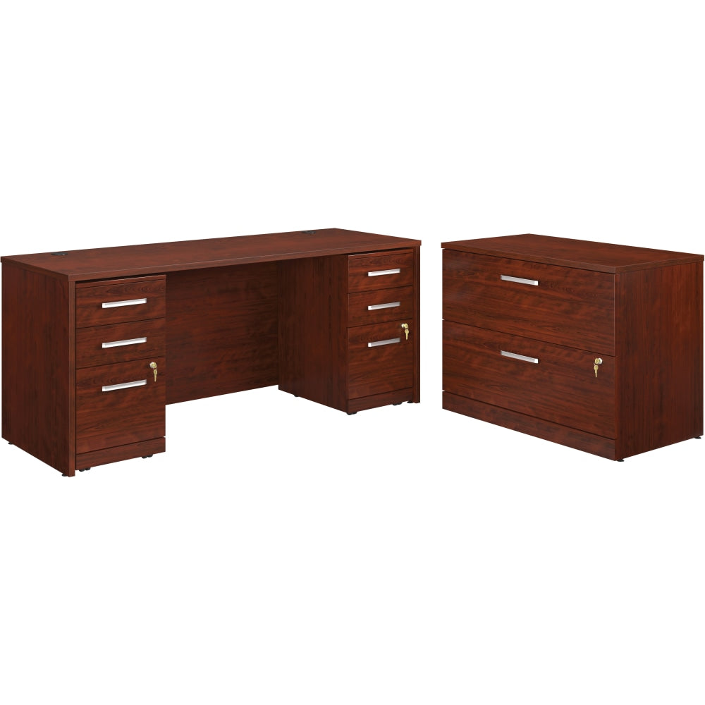 Sauder Affirm Collection Executive Desk With Two 3-Drawer Mobile Pedestal Files And Lateral File, 72inW x 24inD, Classic Cherry