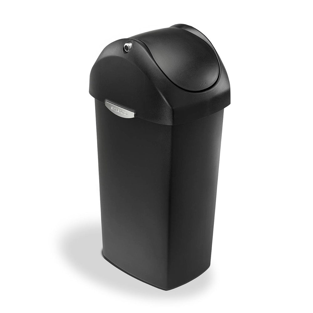 simplehuman Square Swing-Lid Plastic Trash Can, 15 Gallons, 32-4/5inH x 13-1/2inW x 16-7/10inD, Black