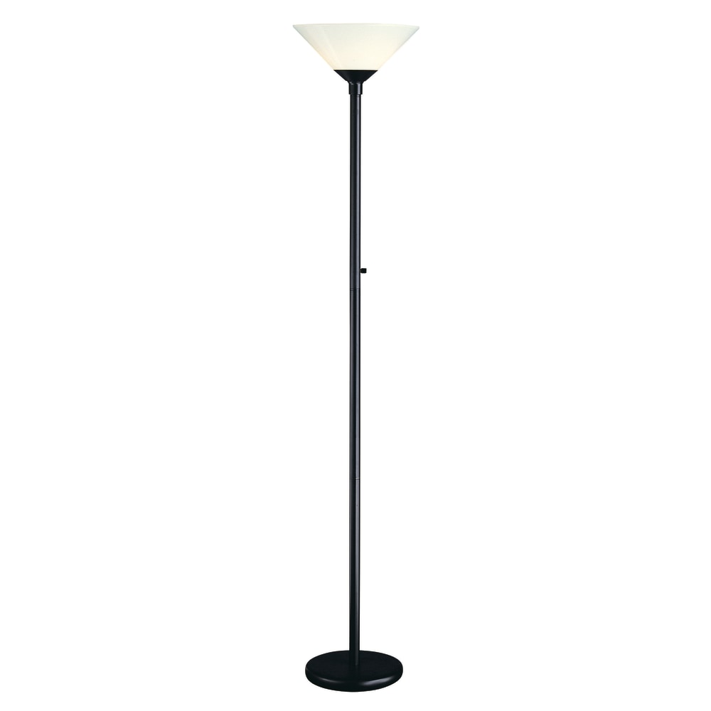 Adesso Aries 300W Torchiere Floor Lamp, 73inH, White Shade/Black Base