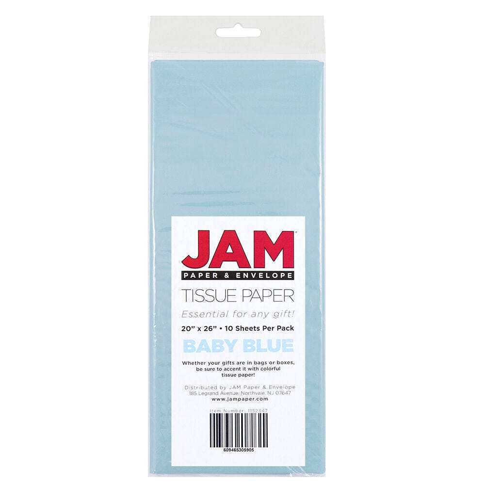 JAM Paper Tissue Paper, 26inH x 20inW x 1/8inD, Baby Blue, Pack Of 10 Sheets