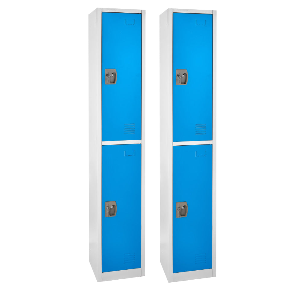 Alpine 2-Tier Steel Lockers, 72inH x 15inW x 15inD, Blue, Set Of 2 Lockers