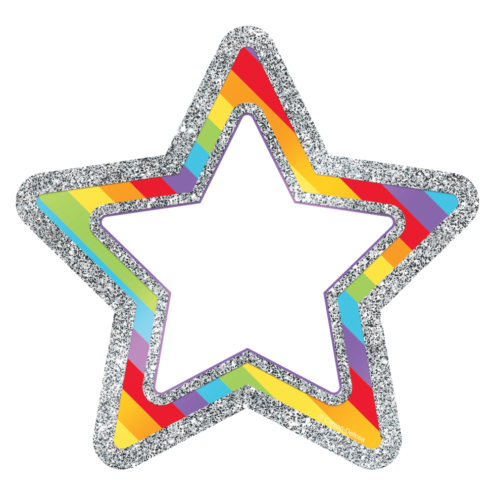 Carson-Dellosa Sparkle And Shine Single Cut-Outs, Rainbow Glitter Stars, 8inH x 6 1/4inW x 1/2inD, Pack Of 36 Cut-Outs