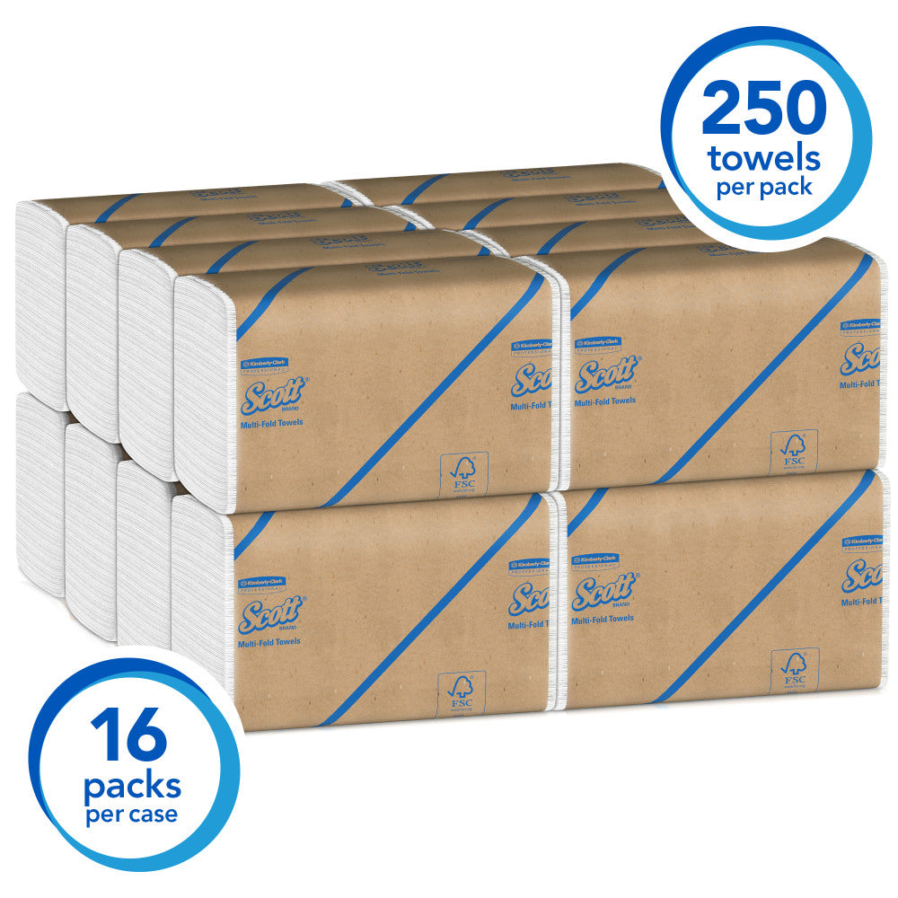 Scott RF 1-Ply Multi-Fold Paper Towels, 250 Per Pack, Case Of 16 Packs