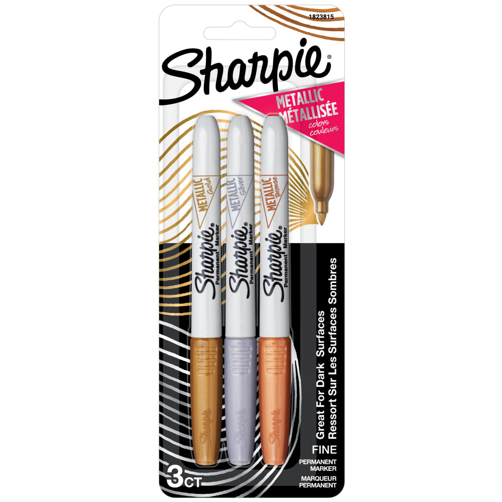 Sharpie Metallic Permanent Markers, Fine Point, Assorted Colors, Pack Of 3