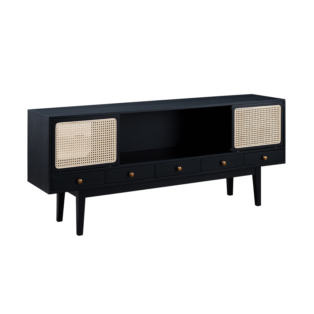 SEI Furniture Holly & Martin Simms Media Console For 68inW Flat-Screen TVs, 29-3/4inH x 70inW x 17inD, Black/Natural