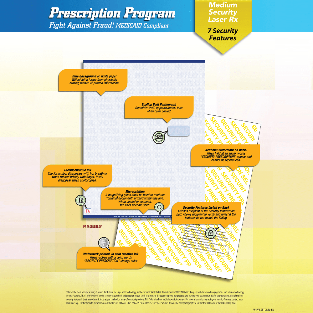Medicaid-Compliant Medium Security Laser Prescription Forms, Full Sheet, 1-Up, 8-1/2in x 11in, Blue, Pack Of 2,500 Sheets