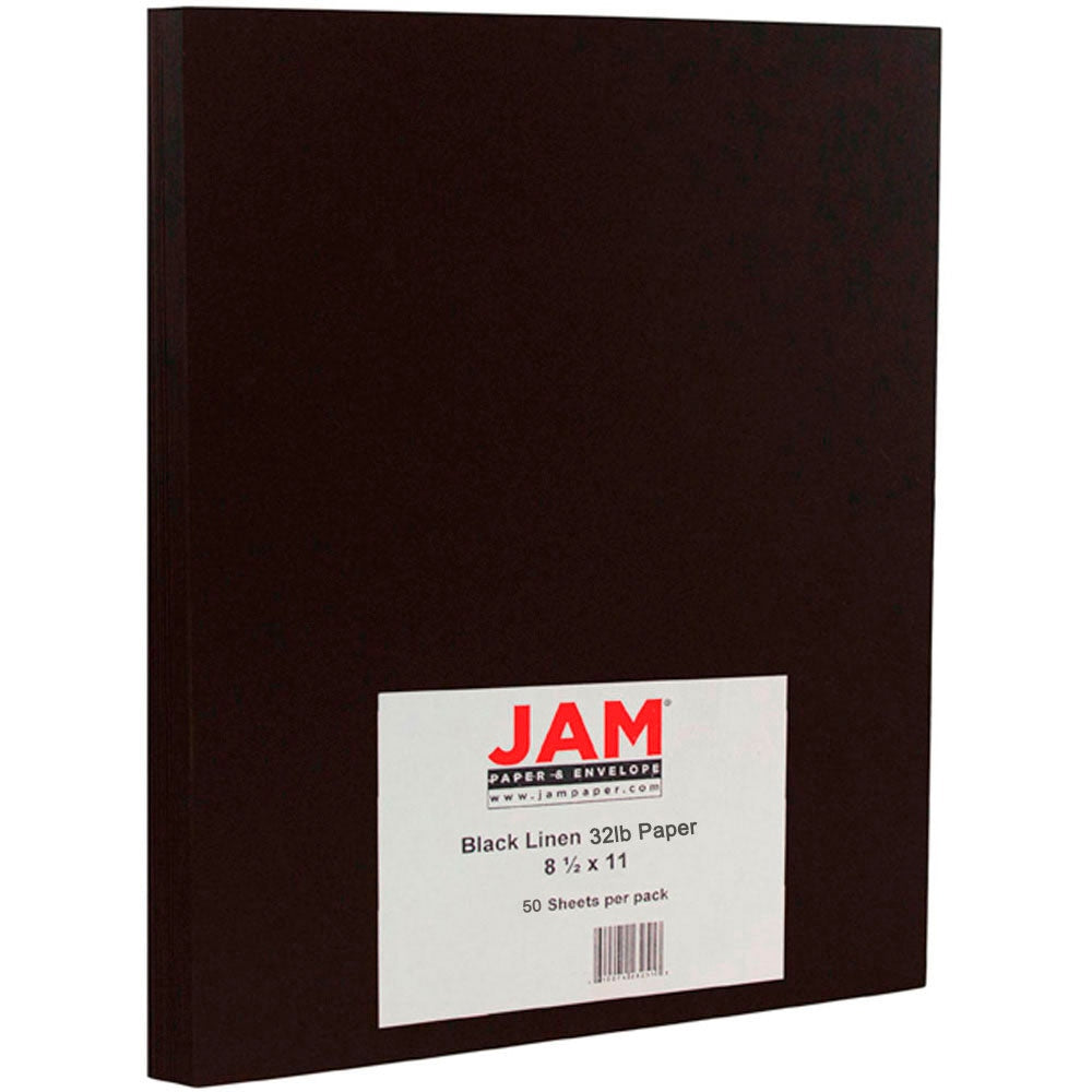 JAM Paper Color Multi-Use Printer & Copy Paper, Black Linen, Letter (8.5in x 11in), 50 Sheets Per Pack, 32 Lb