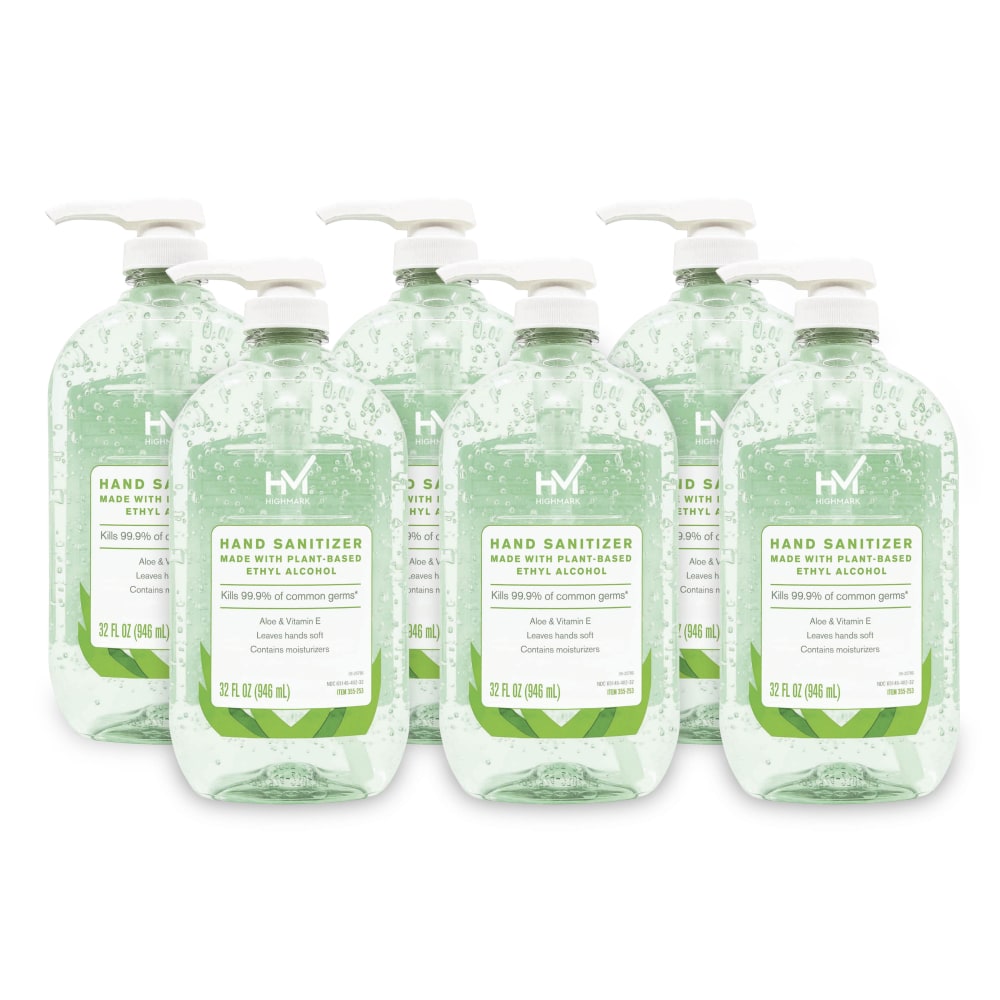 Highmark Hand Sanitizer With Aloe, Floral Scent, 32 Oz, Green, Case Of 6 Bottles