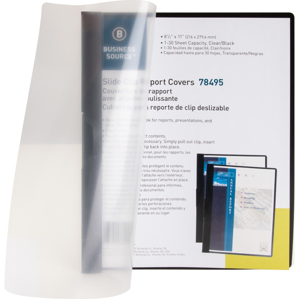 Business Source Letter Report Cover - 8 1/2in x 11in - 30 Sheet Capacity - Vinyl - Black - 1 Each