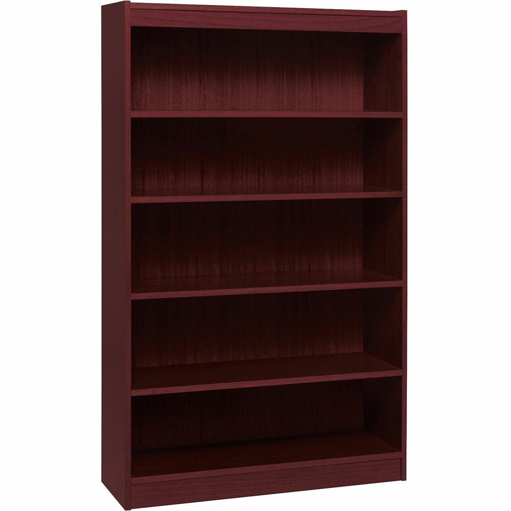 Lorell Veneer Modular Shelving Bookcase, 5-Shelf, 60inH x 36inW x 12inD, Mahogany